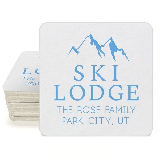 Mountain Ski Lodge Square Coasters